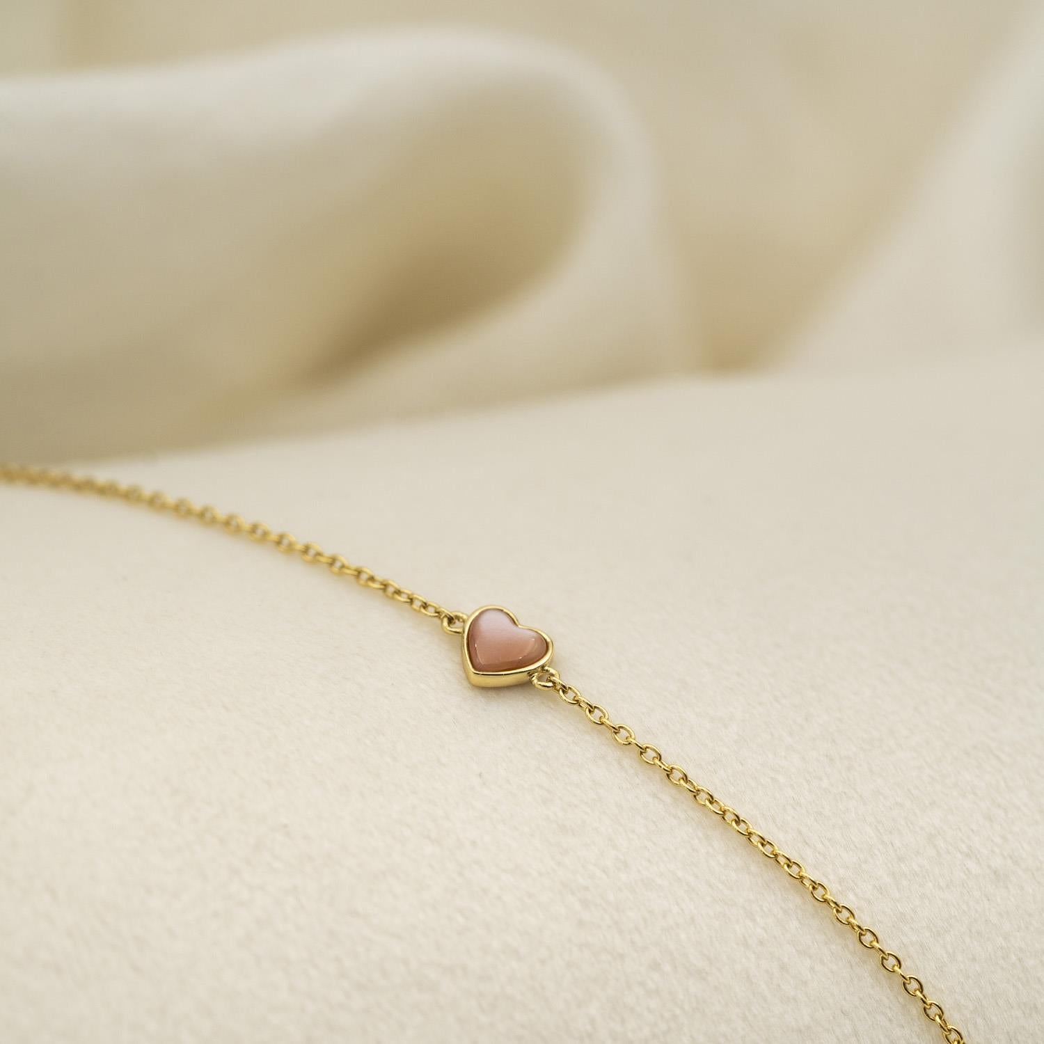 Prins & Prinsesse Armbånd i forgylt sølv med rosa perle, Hjerte