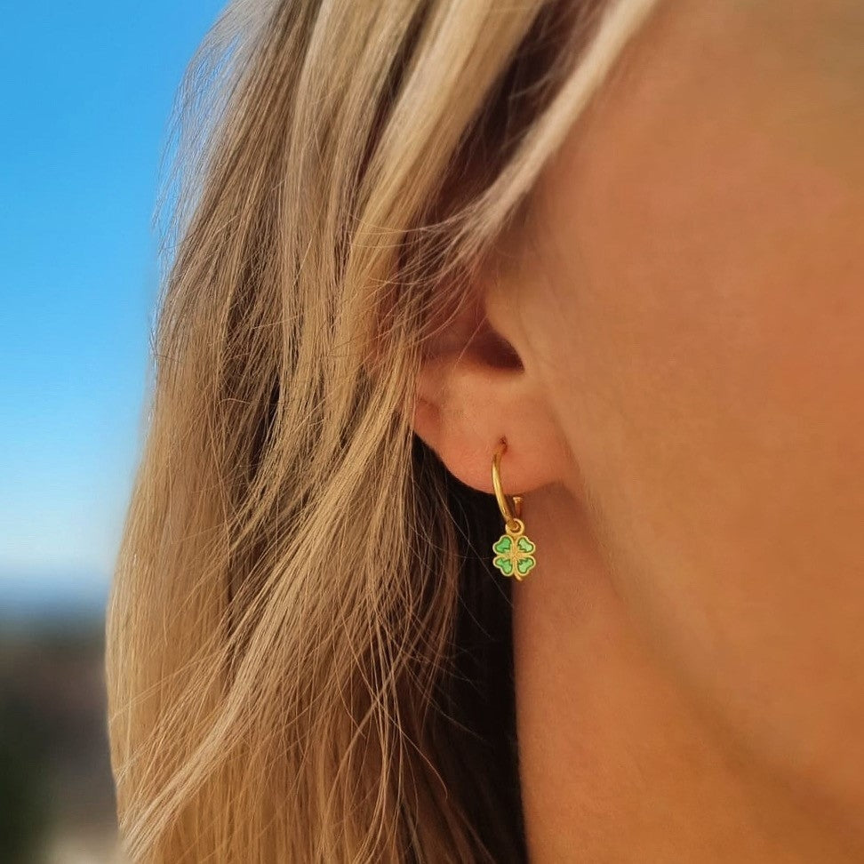 LIV Øredobber i forgylt sølv, Grønn Firkløver