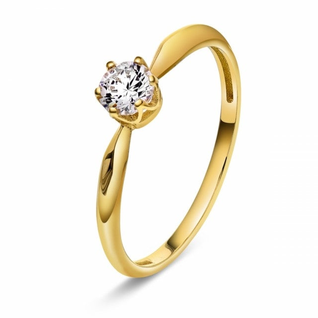 Solitaire ring i gull med zirkonia