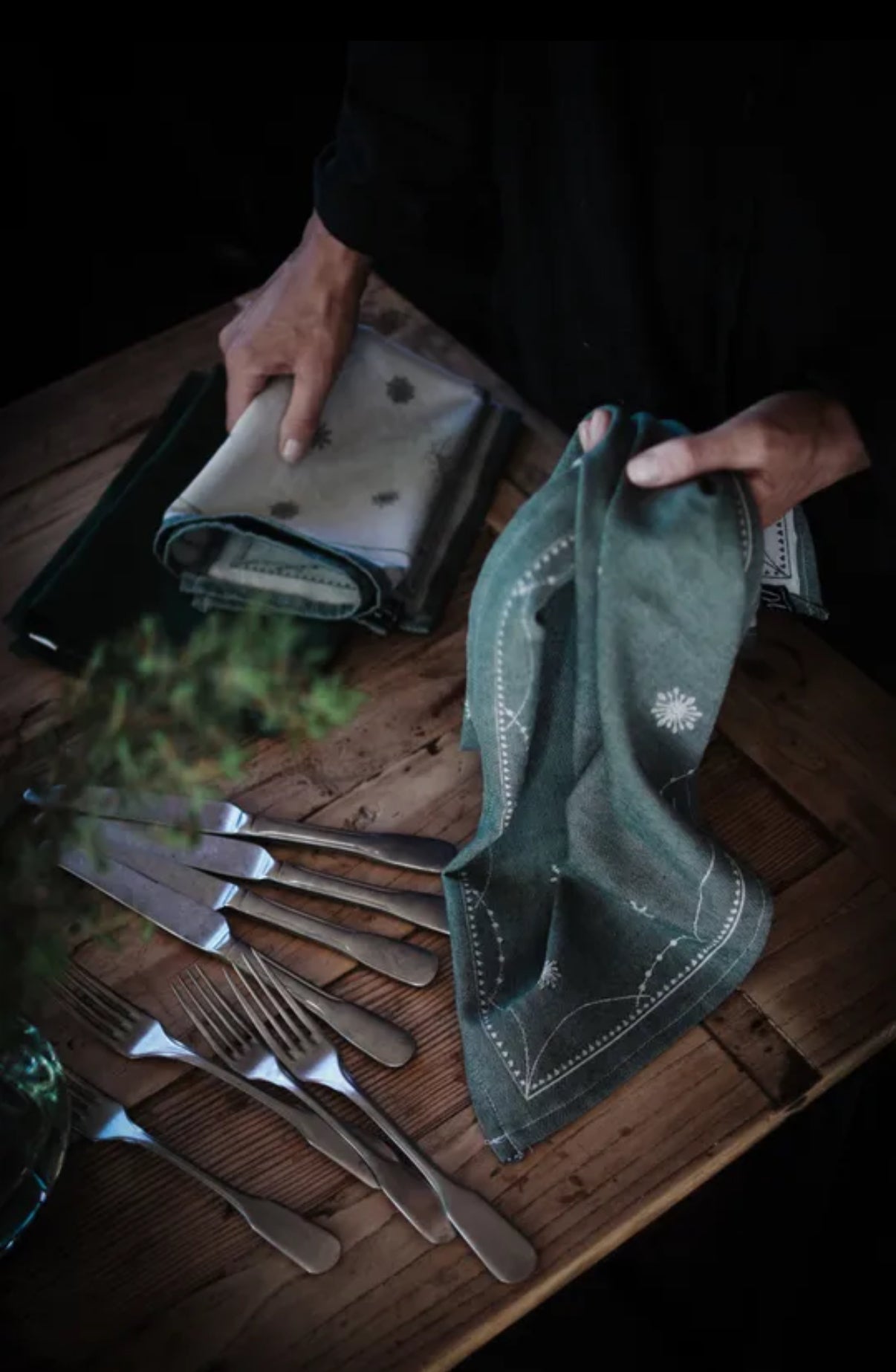 Wik & Walsøe Julemorgen damask kjøkkenhåndkle 50x70cm, hvit/grønn