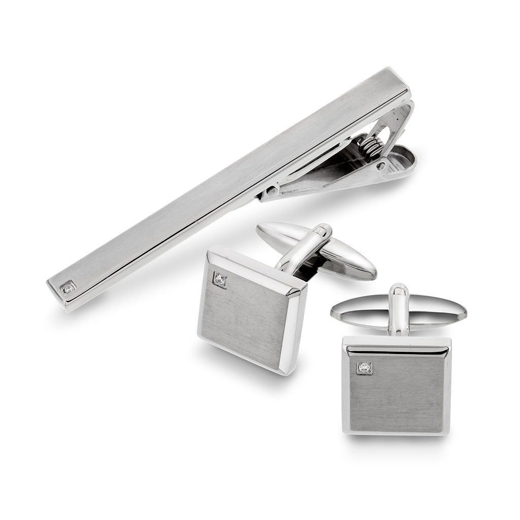 Sett med Mansjettknapper og slipsnål i stål