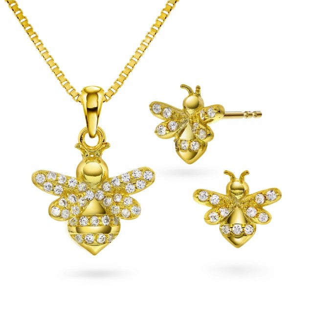 Smykkesett i forgylt sølv med zirkonia, Bie