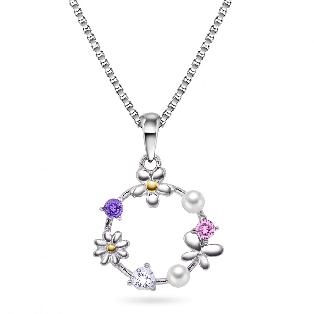 Smykke i sølv med zirkonia og blomster