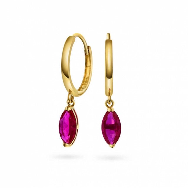 Øreringer i gull med rosa zirkonia