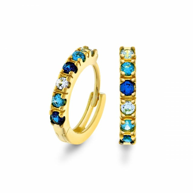 Øreringer i forgylt sølv med blå zirkonia