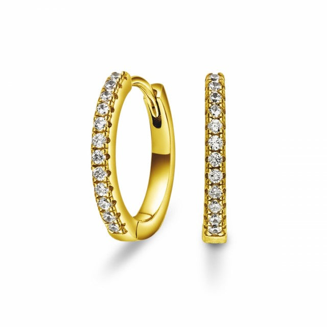 Øreringer i forgylt sølv med zirkonia, 15mm