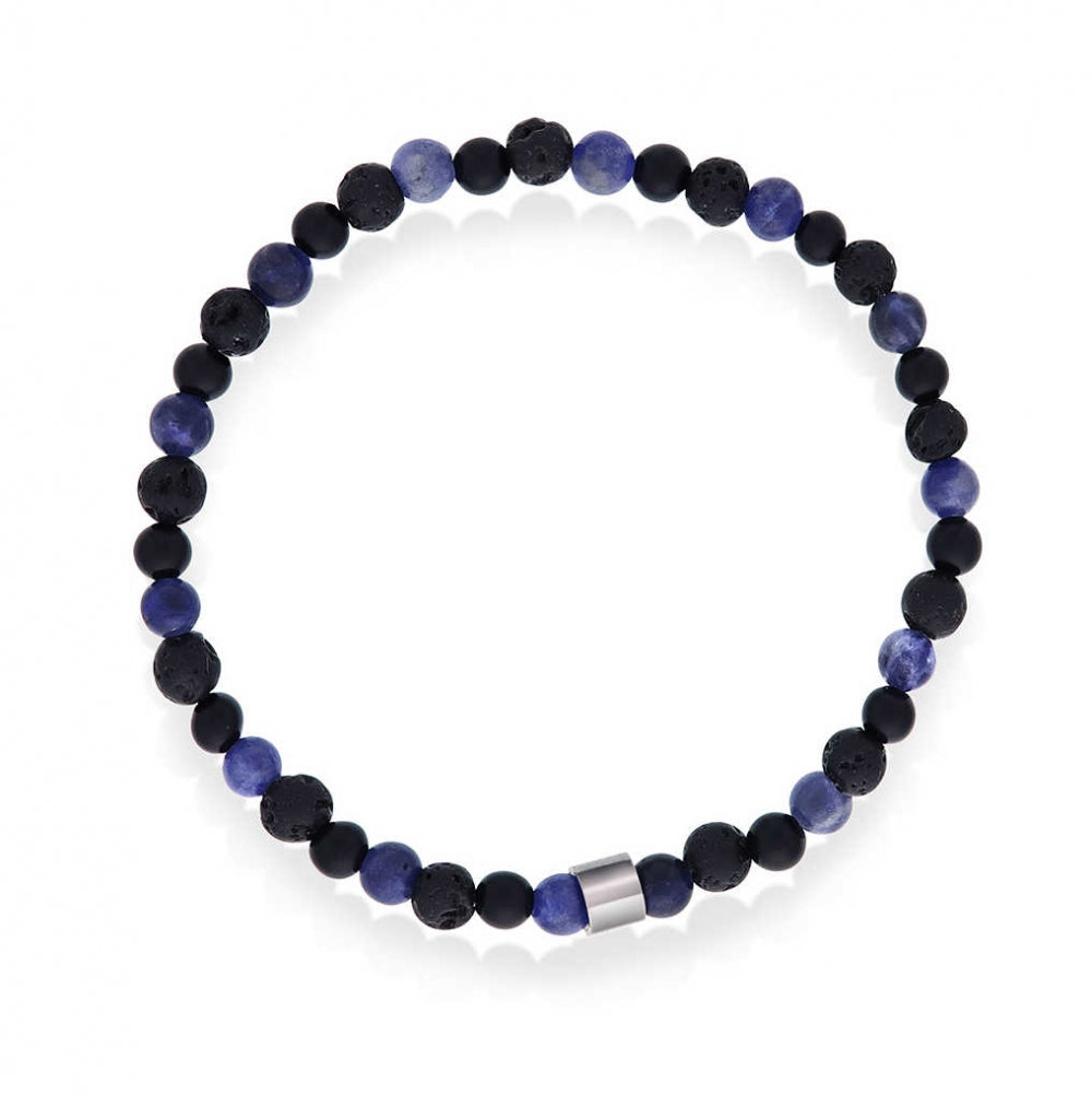 Armbånd i stål med stenperler sort/blå, 20cm