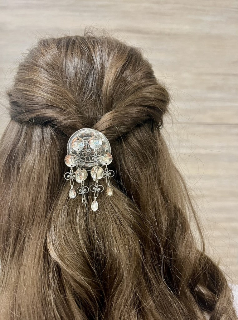 Fjordsylv Liten hårsølje med heng, oksidert