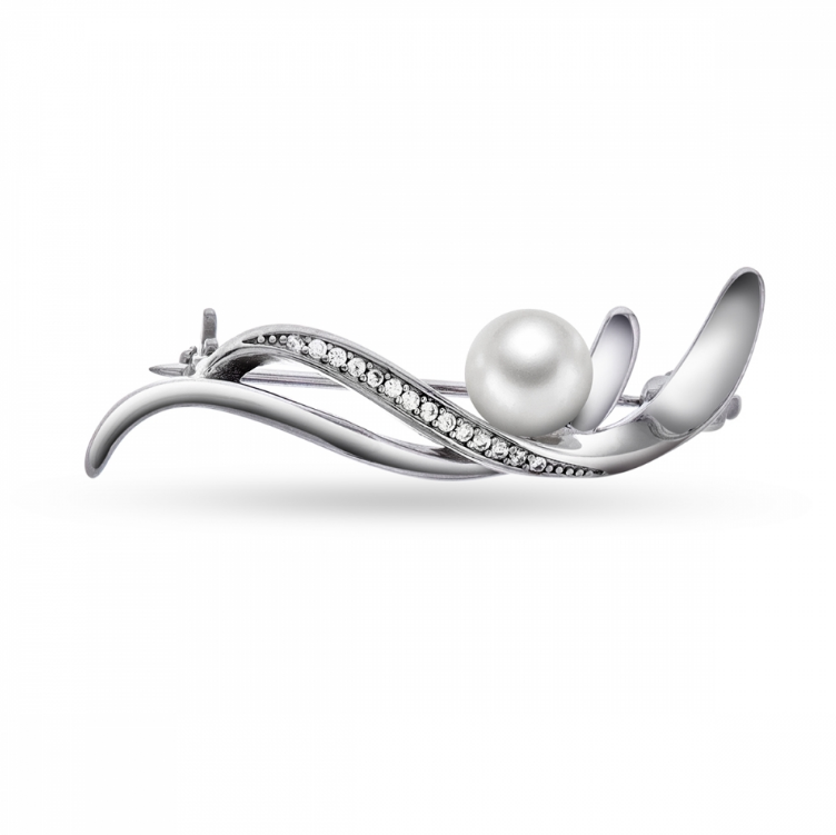 Brosje/nål i sølv, Perle og zirkonia