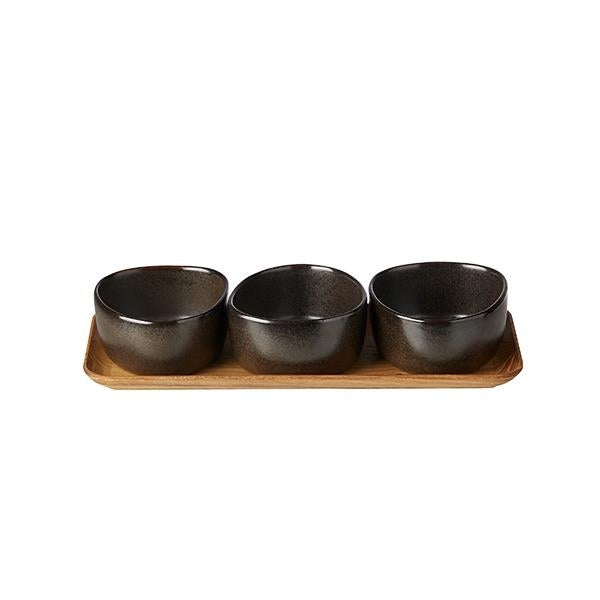 RAW ORGANIC SKÅLSETT MED TREBRETT, TITANIUM BLACK