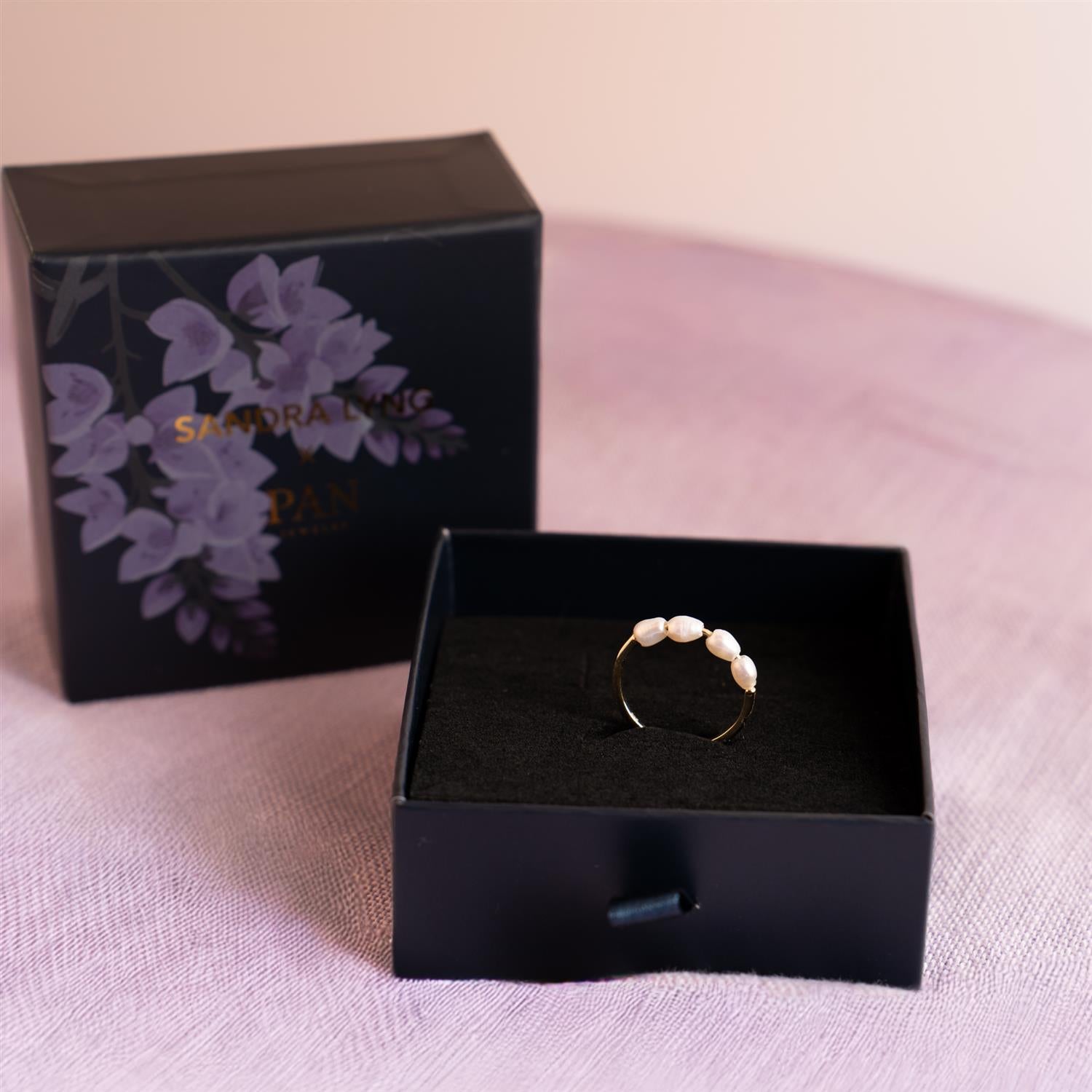 Engledråper ring i forgyllt sølv