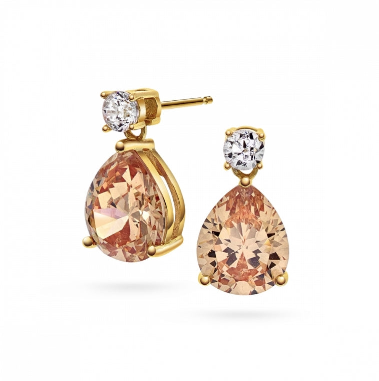 NOVIA DRÅPE ØREDOBBER I FORGYLT SØLV, HVIT/CHAMPAGNEFARGET ZIRKONIA