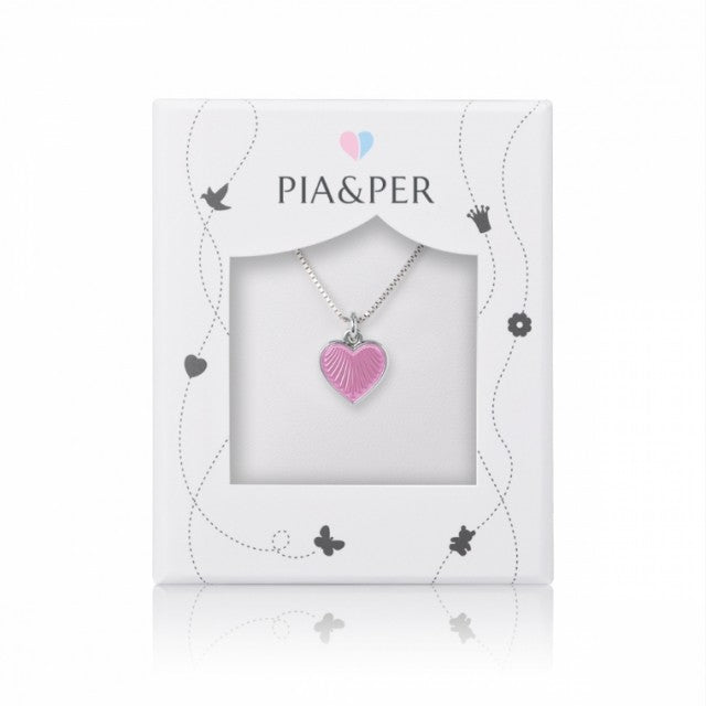 Pia & Per HALSKJEDE I SØLV, ROSA HJERTE 11MM