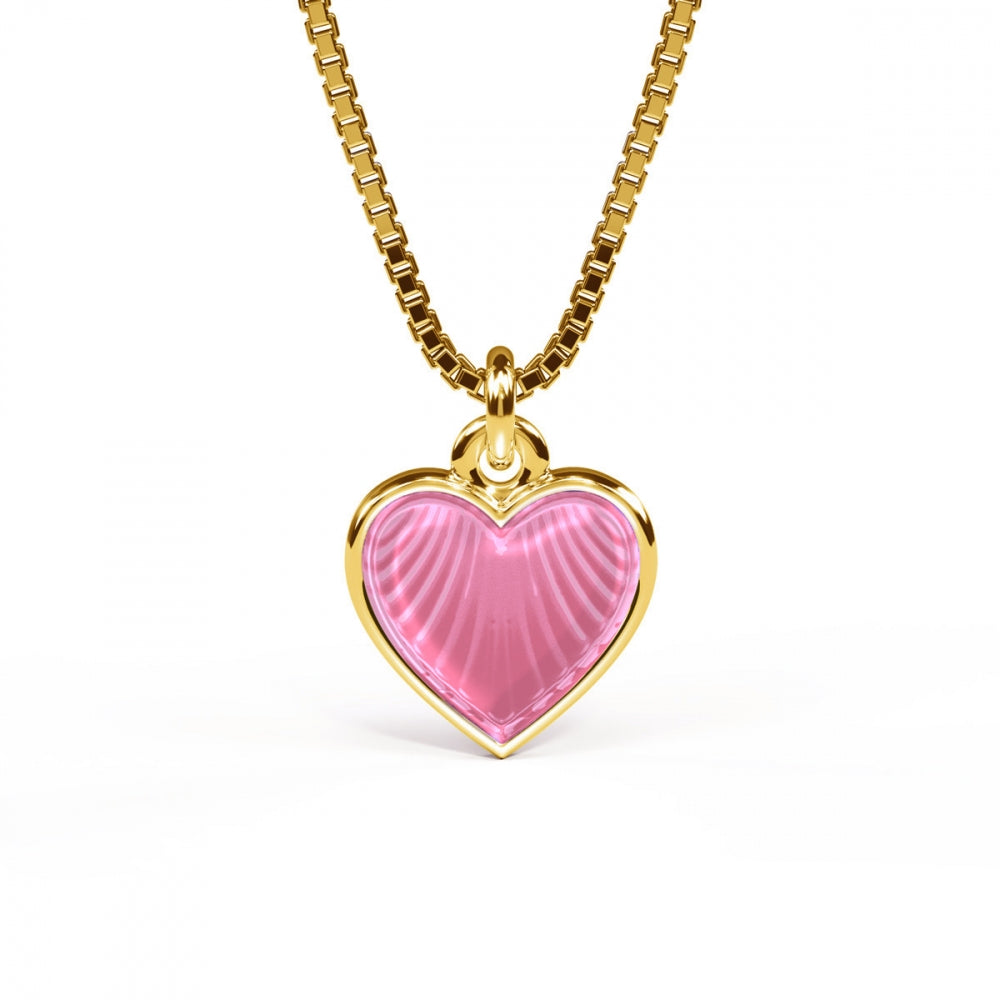 Halskjede i forgylt sølv 11 mm, Rosa hjerte