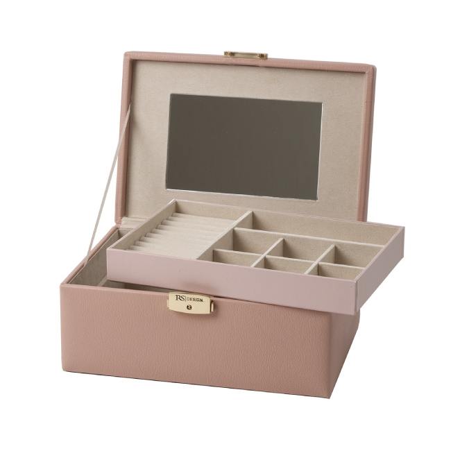 Smykkeskrin i imitert skinn, Gammelrosa/beige