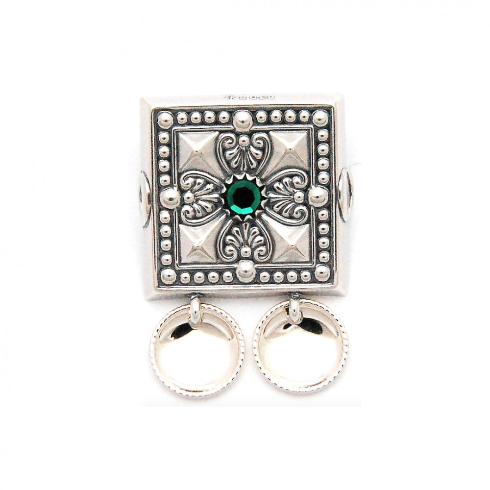 Fjordsylv Beltestøl med grønn stein, oksidert