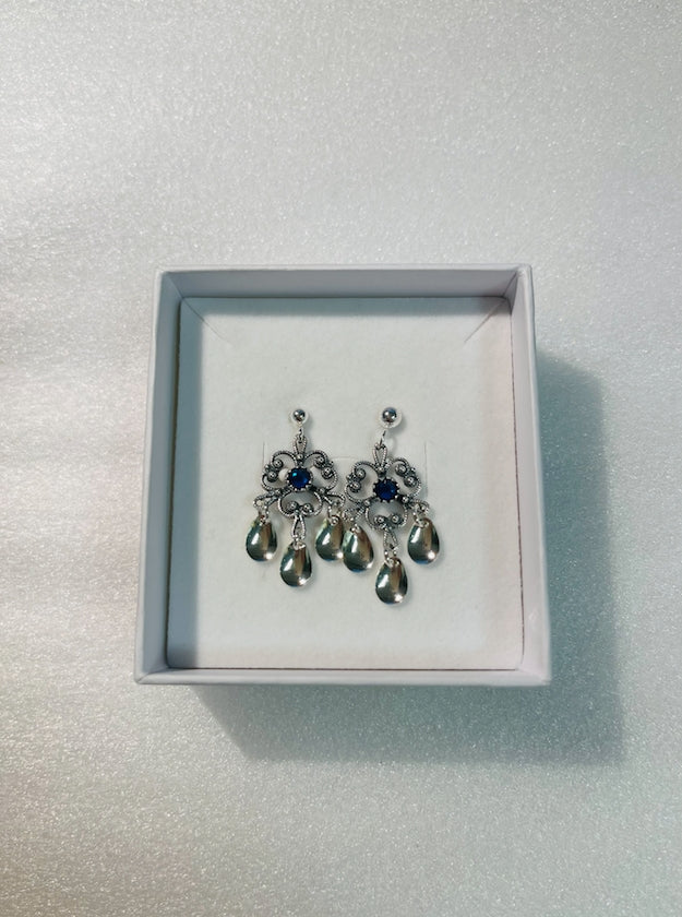 Fjordsylv Ørepynt med blå stein, oksidert