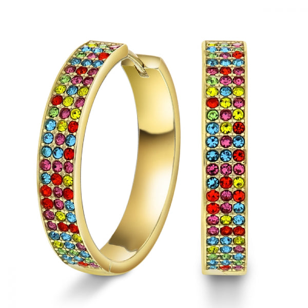 Øreringer i sølv med fargede zirkonia, 25 mm