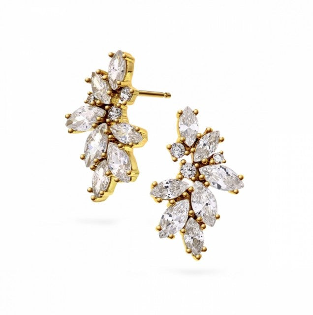 Novia Blad Øredobber i forgylt sølv med hvite zirkonia