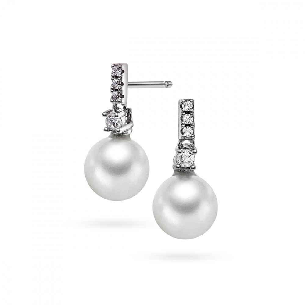 Øredobber i sølv med perle og zirkonia, 18mm