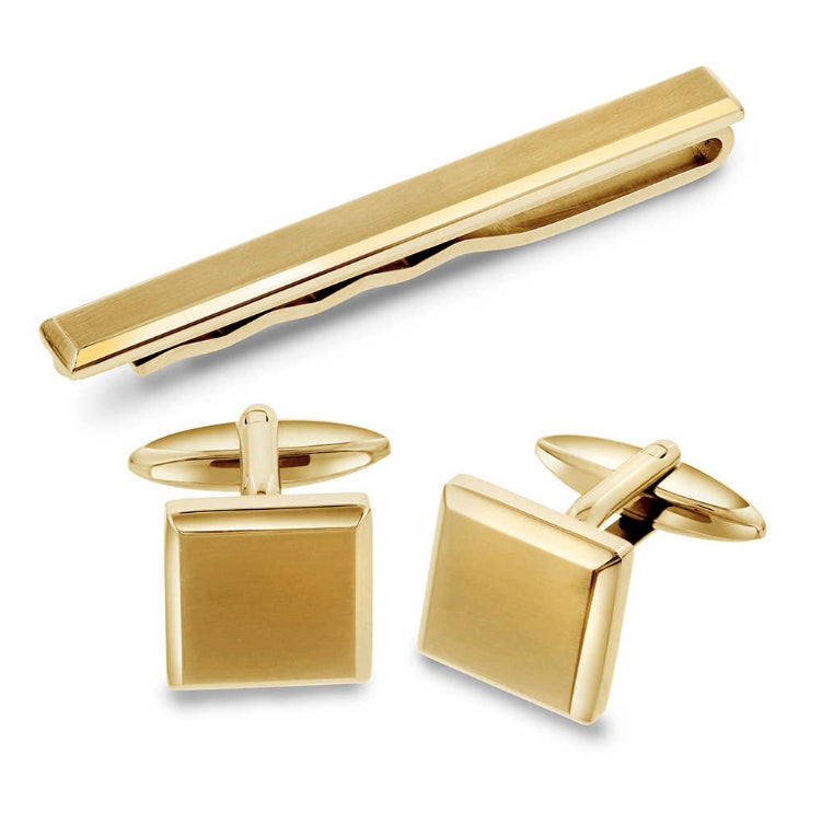 Sett med mansjettknapper og slipsnål, Forgylt