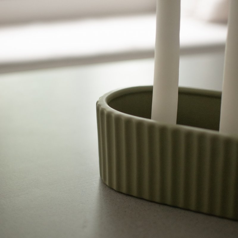 Stripe Candle Holder 30cm, Green
