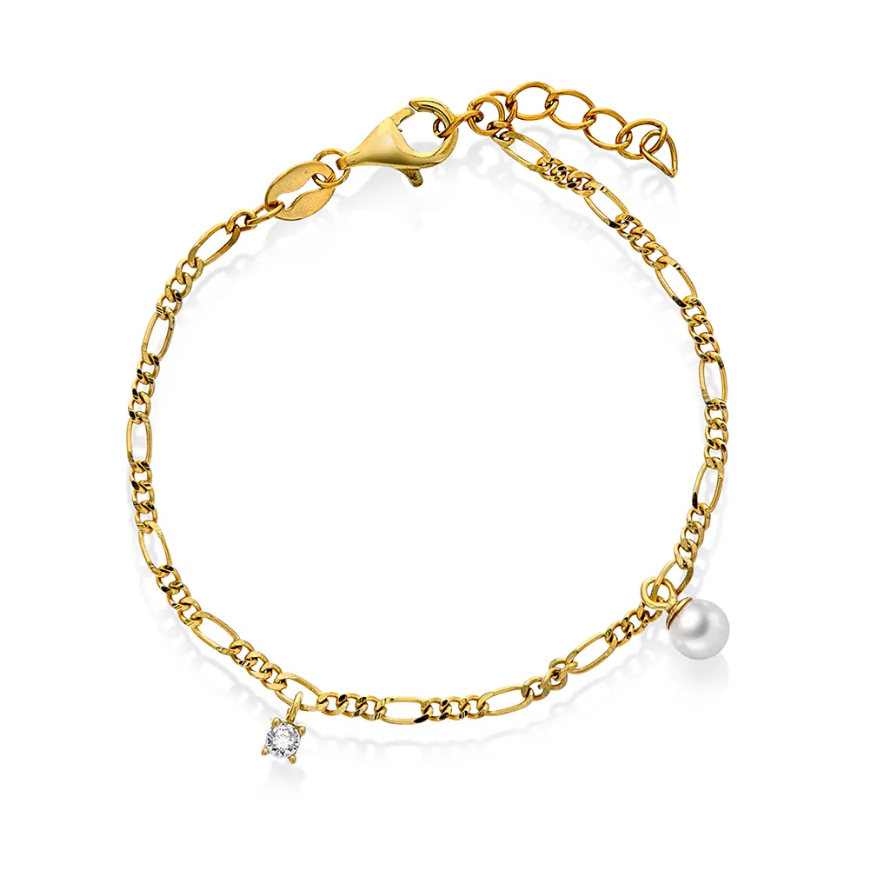 Armbånd i sølv med perle og zirkonia