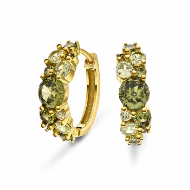 Øreringer i forgylt sølv med grønn zirkonia