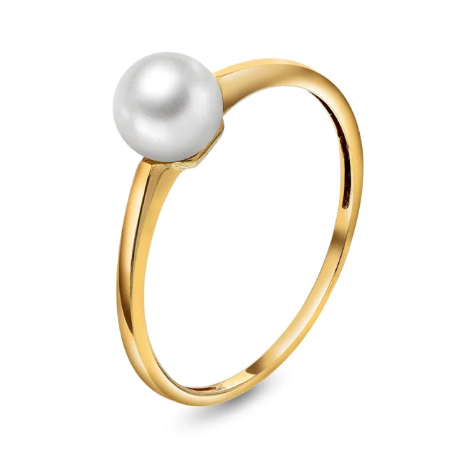 Ring i gull med ferskvannsperle