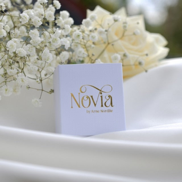 Novia Blad Øredobber i forgylt sølv med hvite zirkonia