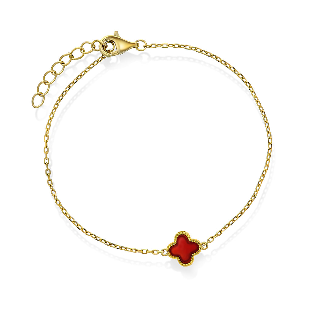 Armbånd i sølv med dyp rød kløver