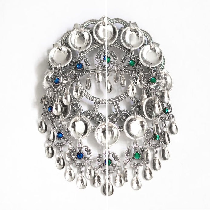 Fjordsylv Brystsølje med farget steiner, oksidert