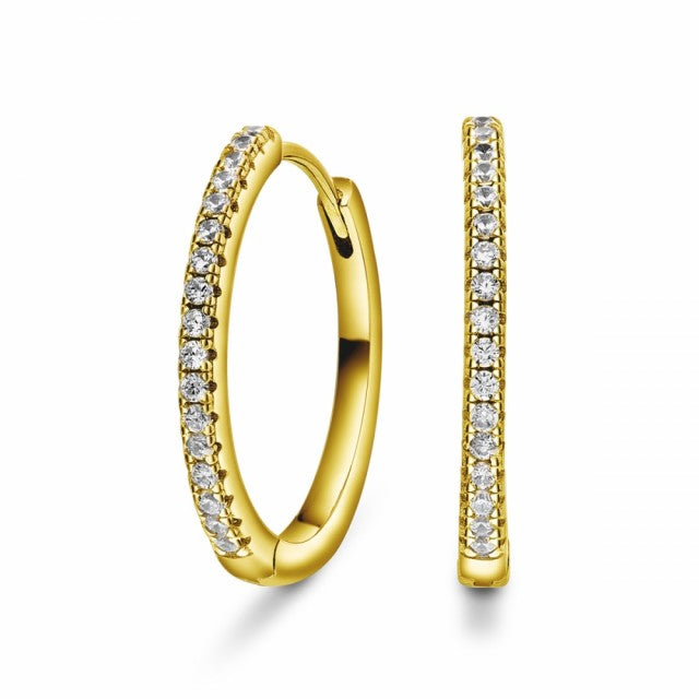 Øreringer i forgylt sølv med zirkonia, 20mm