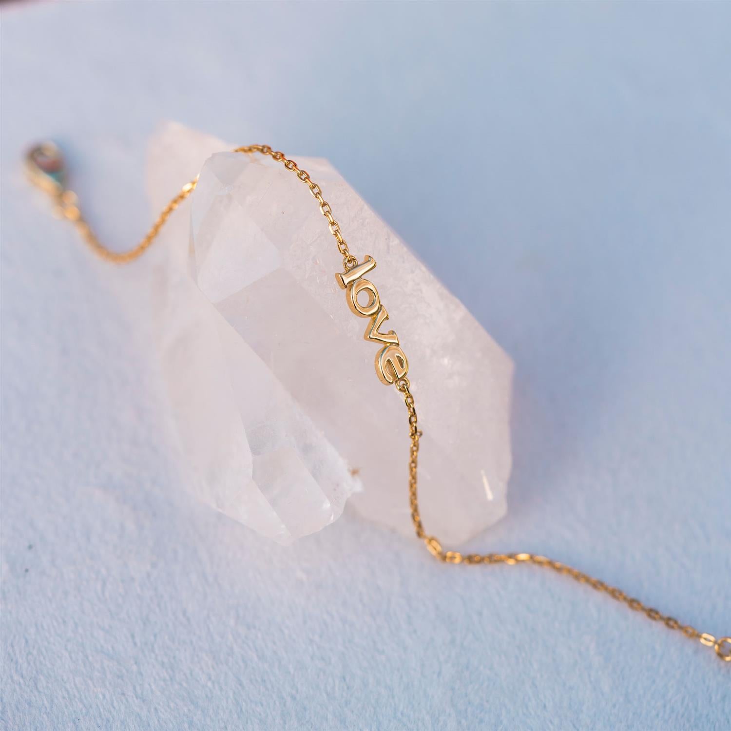 LOVE ARMBÅND I SØLV MED ROSENKVARTS