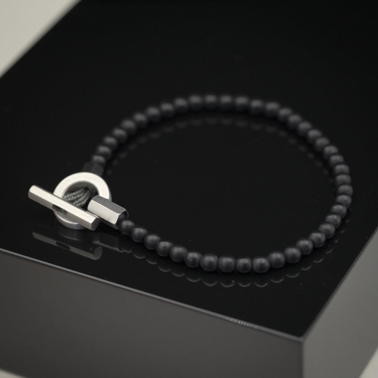 Bear Armbånd i stål med sort agat