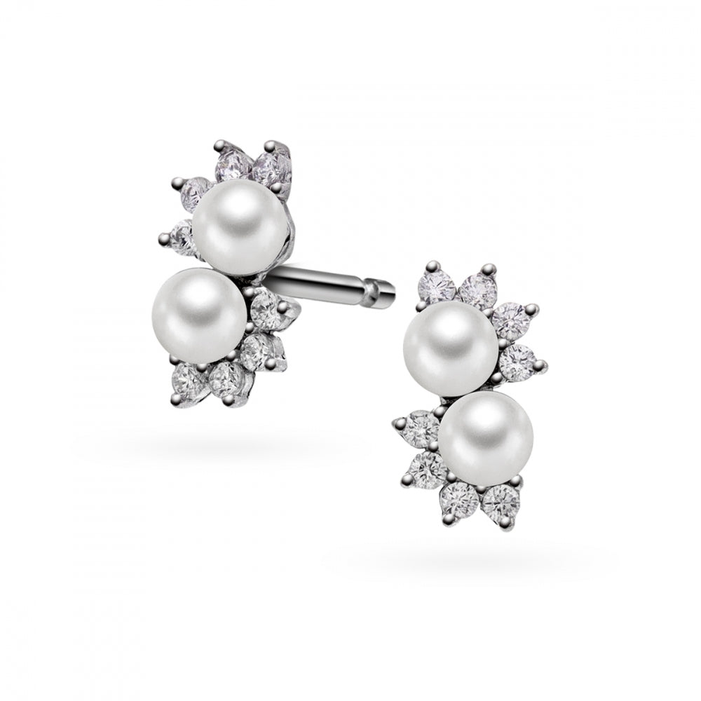 Øredobber i sølv med perle og zirkonia, 10mm