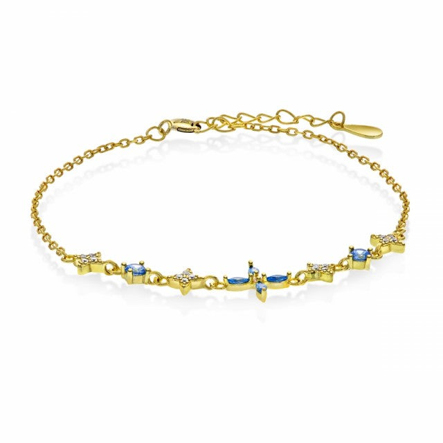 Armbånd i forgylt sølv med blå zirkonia