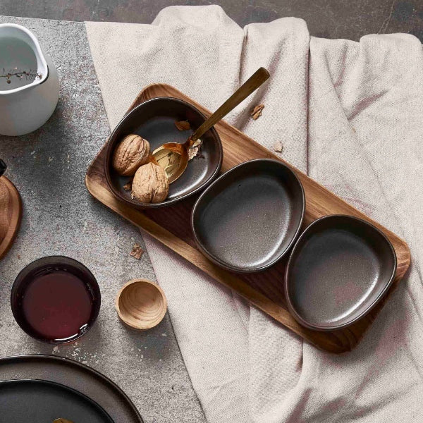 RAW ORGANIC SKÅLSETT MED TREBRETT, METALLIC BROWN