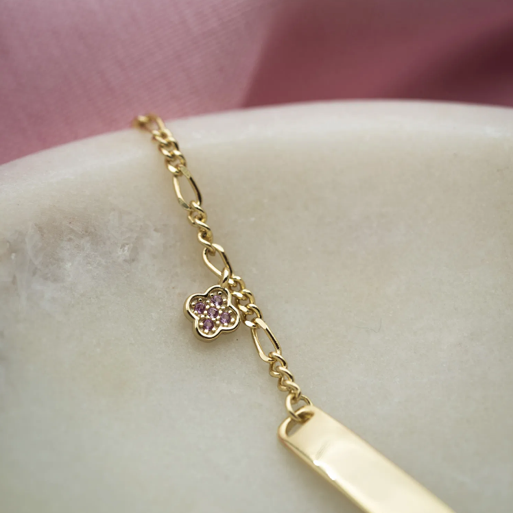 ID-ARMBÅND I SØLV MED ROSA KLØVER