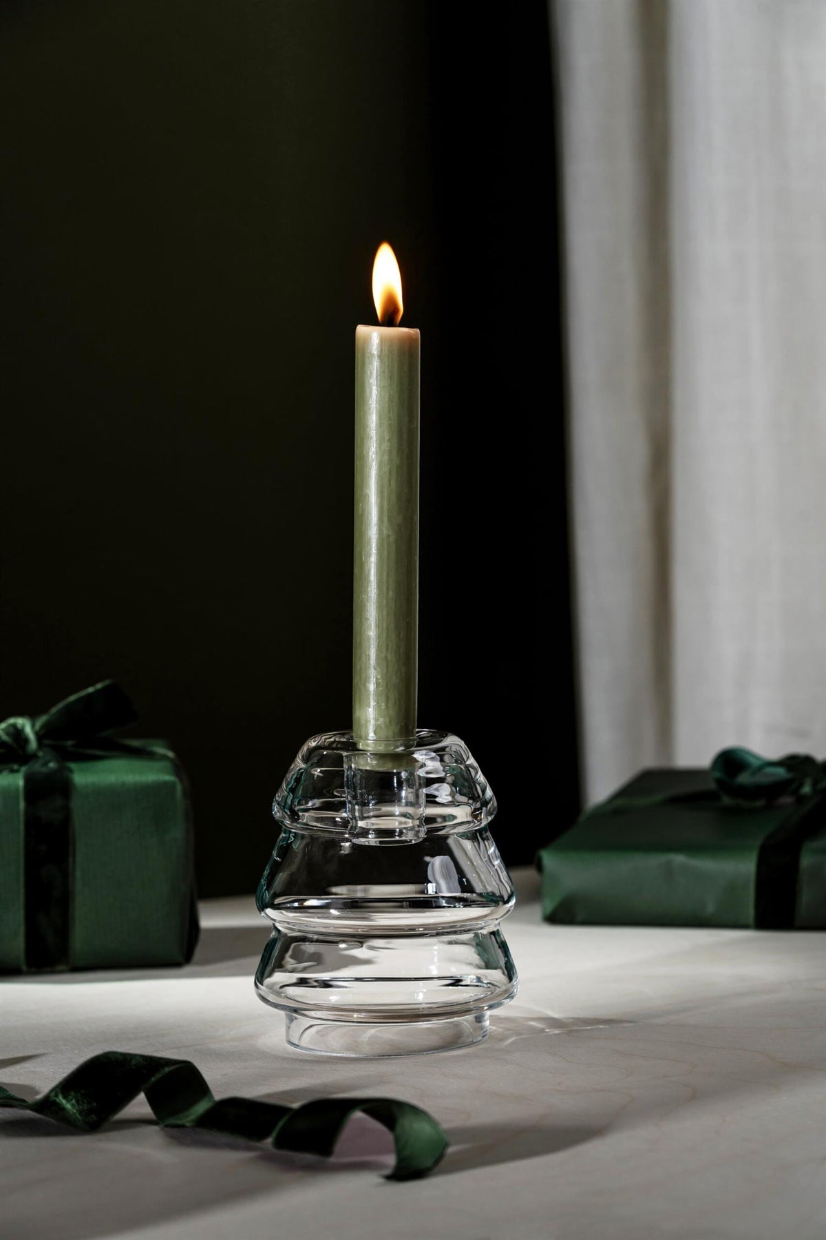 Glasstre stearinlysholder, 10,5cm