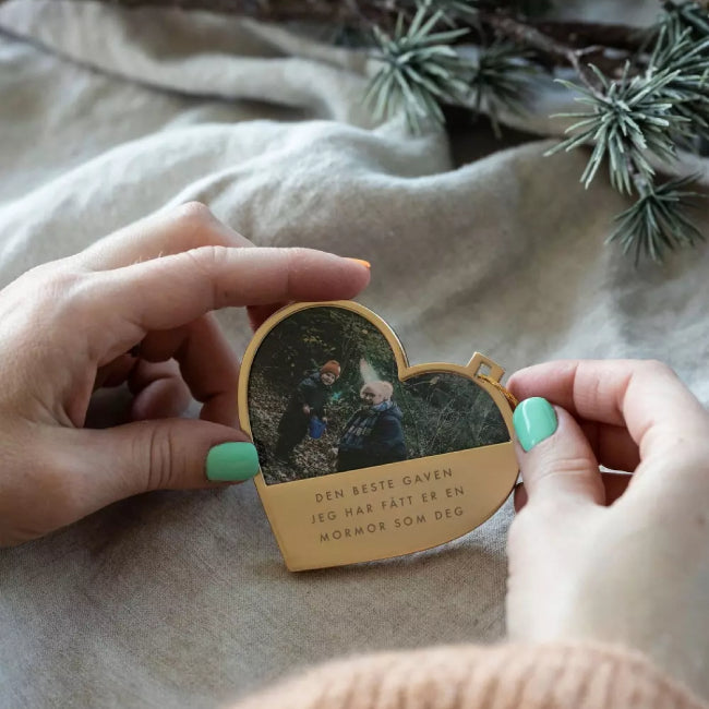 Julepynt hjerte m/fotoramme Mormor, 14K gullbelagt