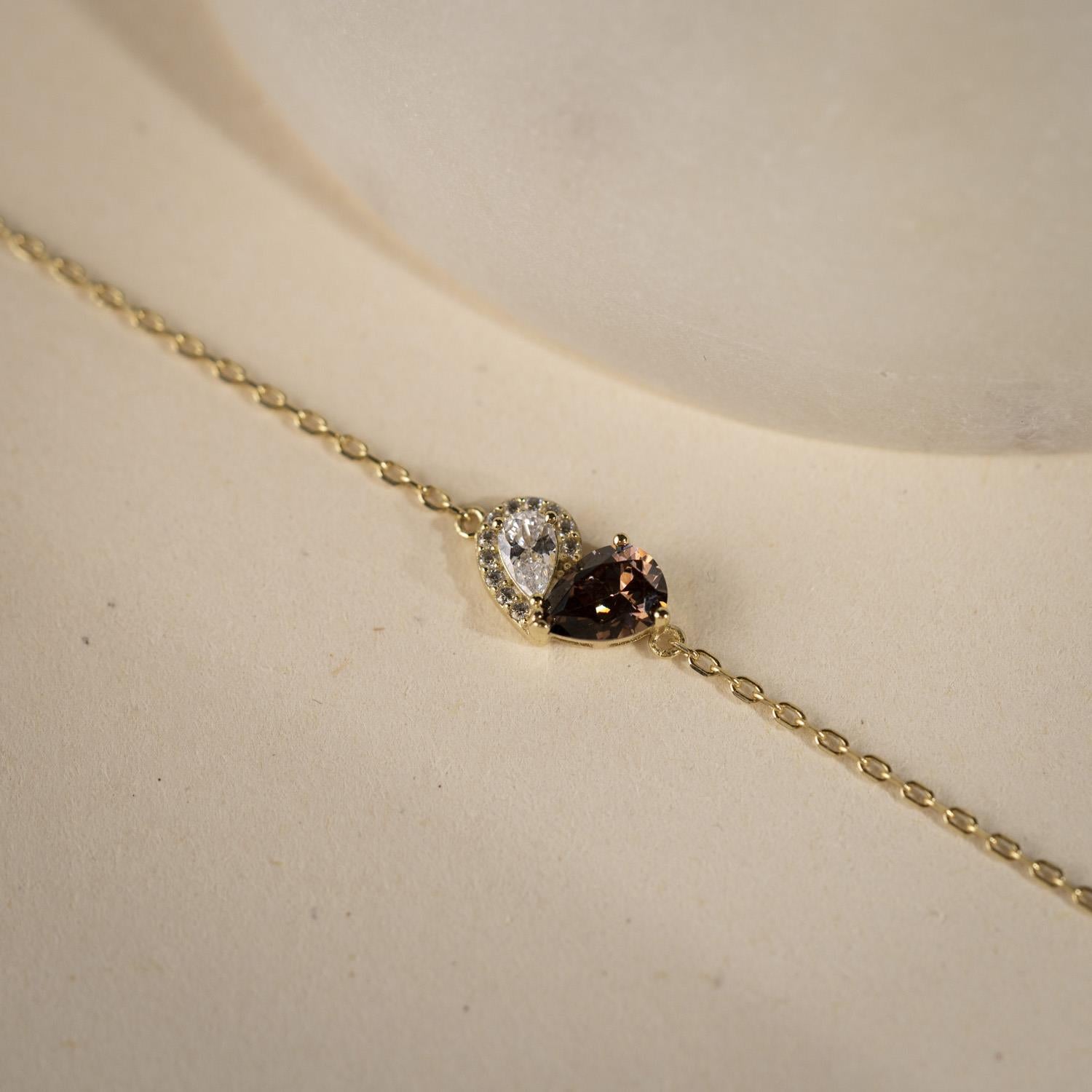 Sammen armbånd i sølv med brun/hvit zirkonia