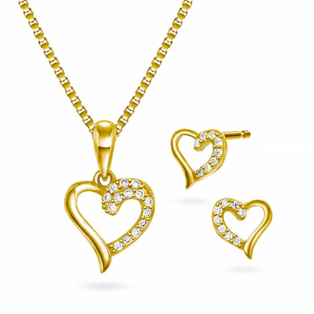 Smykkesett i forgylt sølv med zirkonia, Hjerte