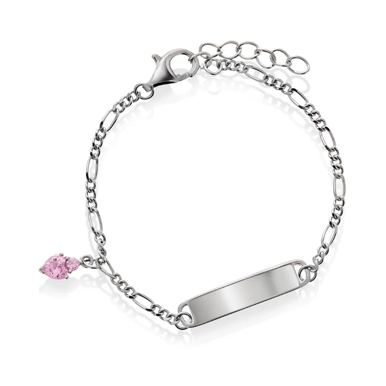 ID-ARMBÅND I SØLV MED ROSA ZIRKONIA