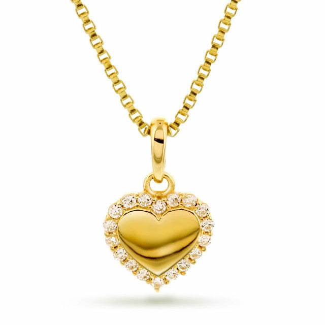 Smykke i gull, hjerte og zirkonia