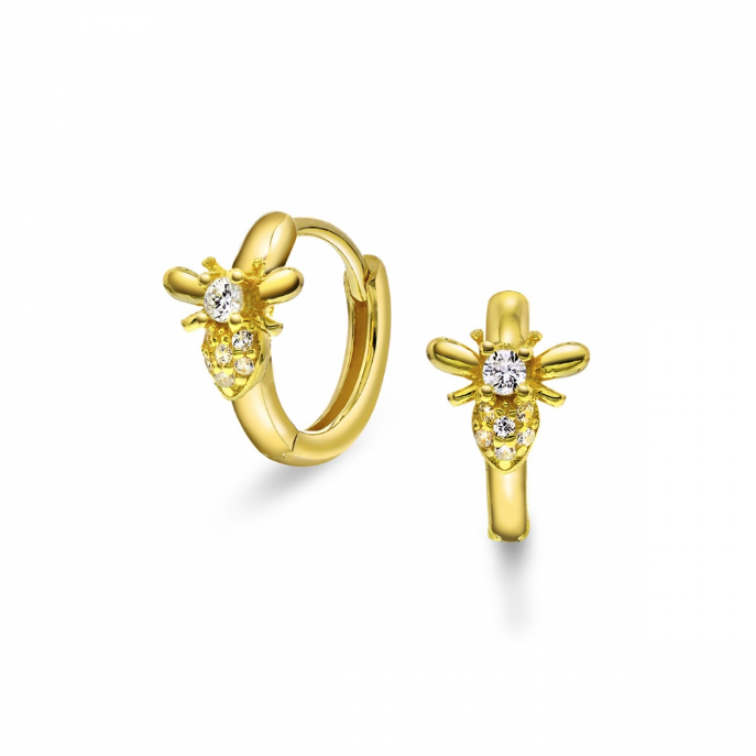 Øreringer i forgylt sølv med zirkonia, Bie