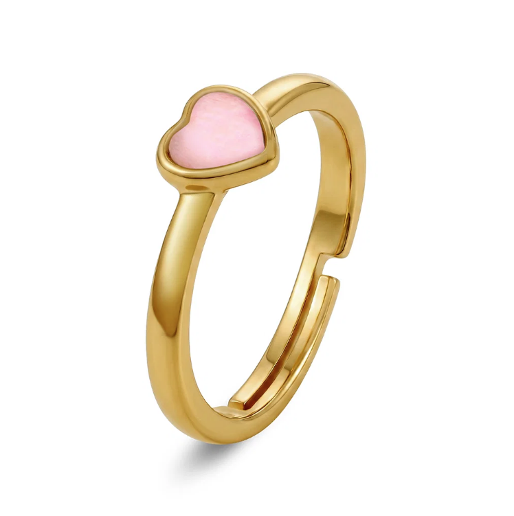 Ring i sølv med hjerte, Rosa perlemor