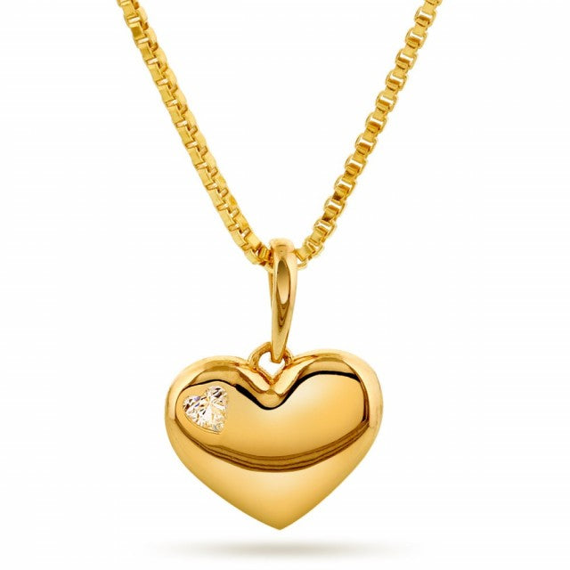 Smykke i gull med hjerte og zirkonia