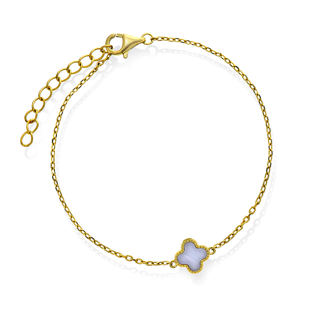 Armbånd i sølv med lys gråblå kløver