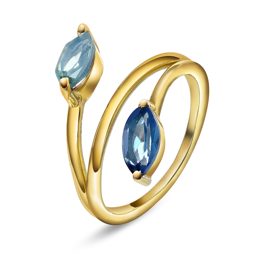 Mirage ring i forgylt sølv med blå stener